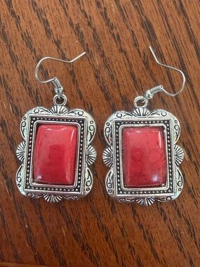 Western Style Red Stone Concho Earrings